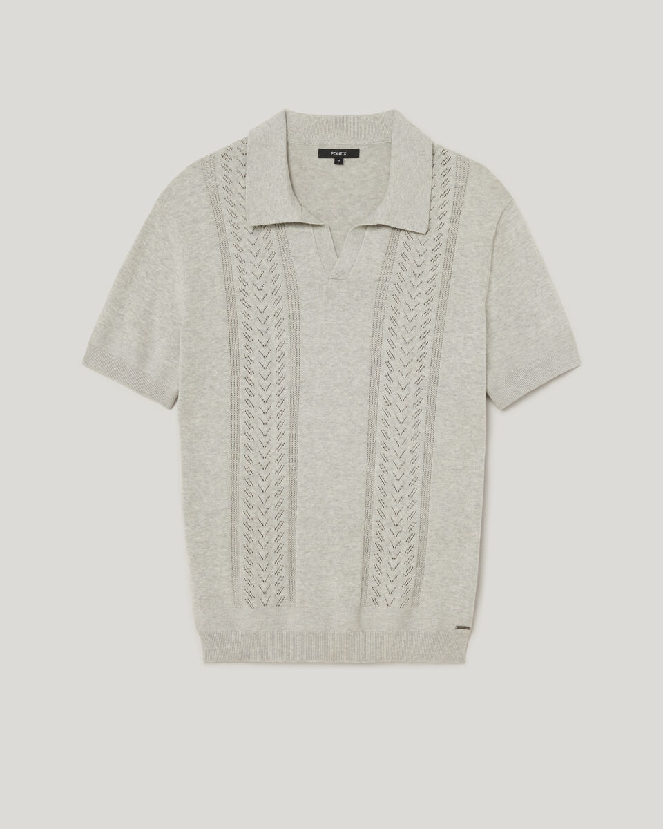 Pointelle Panelled Trophy Neck Knit, Grey Marle, hi-res
